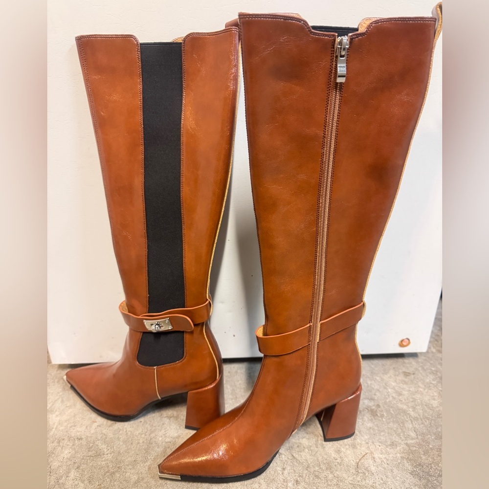 New! Genuine Leather Red Brown Knee-High Boots | Size 7 | Never Worn